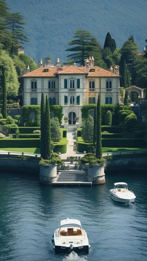 #oldmoney #lake #villa Mansion On A Lake, Villa Interior Design Luxury, Lake Como House, Villa Lake Como, Lake Como Boat, Villa Wallpaper, Villa Aesthetic, Old Money House, Lake Como Villas