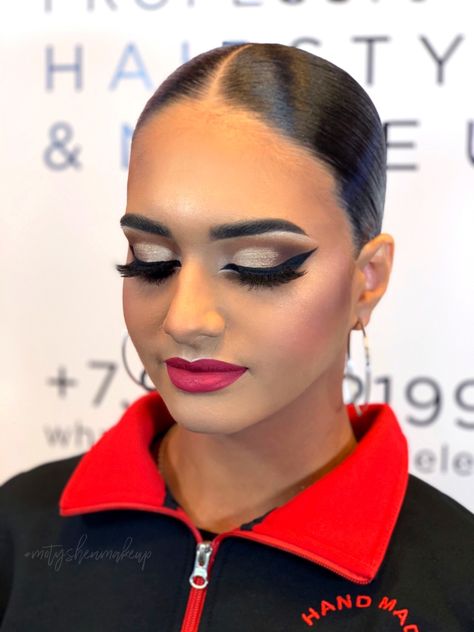 Ballroom dance makeup #motyshenmakeup Stage Eye Makeup Dance, Ballet Makeup Stage, School Dance Makeup, Ballroom Dance Makeup, Ballroom Competition Makeup, Latin Ballroom Hairstyles, Dance Competition Makeup, Ballroom Makeup, Ballroom Dancing Hairstyles