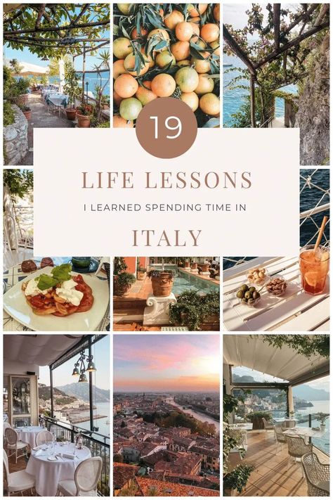 Take a cue from the Italian way of life and learn to relax more and hurry less. Find out more about this and 19 life lessons I picked up during my time in Italy. Incorporating these life lessons from Italians into your daily routine can enhance your quality of life. #TravelWisdom #Italy #SlowLiving #LifeLessons Travel Wisdom, Italy Vibes, Italian Lifestyle, Cities In Italy, Living In Italy, Lessons Learned In Life, Great Life, Slow Living, Lessons Learned