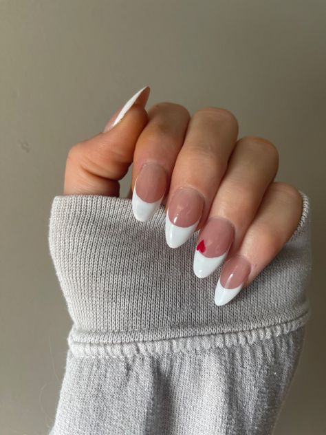 #nailinspiration #frenchies #frenchtips Frenchies With Hearts Nails, French Tip Nails With Small Heart, French Tips With Small Heart, White Frenchies, Heart Nails, Nail Inspiration, French Tip Nails, Small Heart, Nail Trends