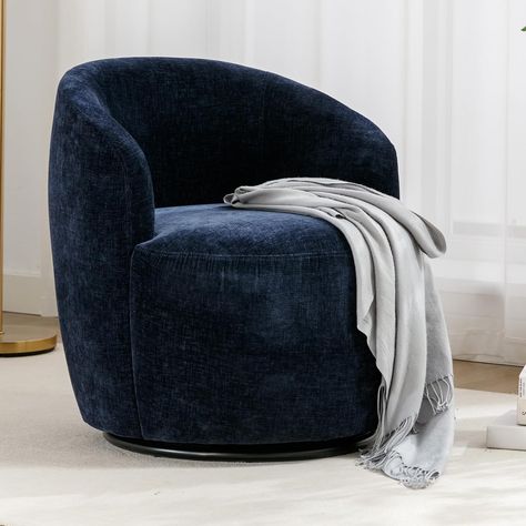 Chenille Swivel Accent Armchair Barrel Chair, Round Tub Armchair Bucket Chair with 360° Rotating Base und Ergonomic Backrest, Comfy Boucle Chair Sofa Reading Chair for Living Room Bedroom, Blue Reading Lounge Chair, Ravenclaw Room, Embellished Furniture, Swivel Barrel Chair, Swivel Accent Chair, Accent Arm Chairs, New Apt, Swivel Armchair, Dining Room Inspiration