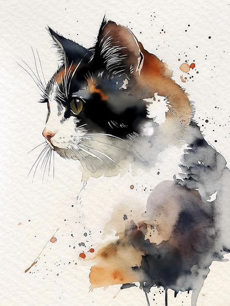 Important note: If you are looking to place an order for a shipping address in Alaska, Hawaii, APO/FPO/DPO, or a PO Box, please see the shop announcement or contact us via an Etsy convo before placing your order.   This watercolor cat print is a delicate and charming piece of art that is sure to please cat lovers. The artwork depicts a cute cat with soft, flowing contours and patterns that create a feeling of warmth and coziness. We have five sizes available 10 x 8,  14 x 11, 20 x 16,  24 x 18,   32 x 24 However, we strongly recommend measuring your intended wall first and consider what size frame you will use. Due to the cost of the paper and amount of the ink involved we cannot offer refunds or exchanges for the wrong size chosen. (We do, however, offer refunds and exchanges for damage b Cats Watercolor Paintings, Watercolor Cat Tutorial, Cat Watercolor Paintings, Watercolor Cat Painting, Abstract Cat Art, Watercolor Cats, Cat Portrait Painting, Wall Art Cat, Cat Watercolor