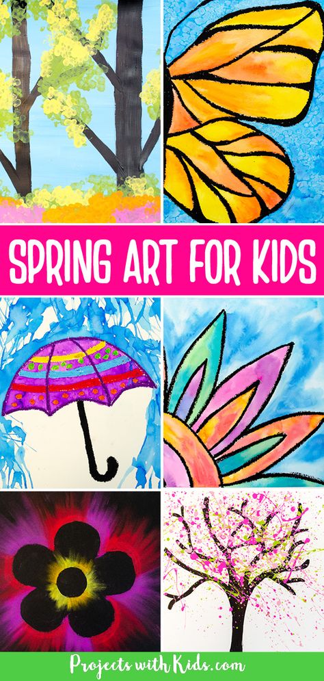 Spring Art For Kids, Different Types Of Art, Homeschool Art Projects, Easter Art Project, Colorful Art Projects, Spring Flower Art, Spring Arts And Crafts, Kindergarten Art Lessons, Spring Art Projects