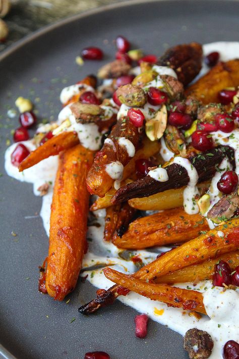 Harissa Honey Carrots with Tahini Yogurt Sauce Roasted Carrots With Tahini Sauce, Greek Carrot Recipes, Harissa Yogurt Sauce, Harissa Carrots Whipped Feta, Friends Dinner Recipes, Carrots With Yogurt Sauce, Harissa Roasted Carrots, Roasted Carrots With Yogurt Sauce, Sweet Potato Carrot Recipes