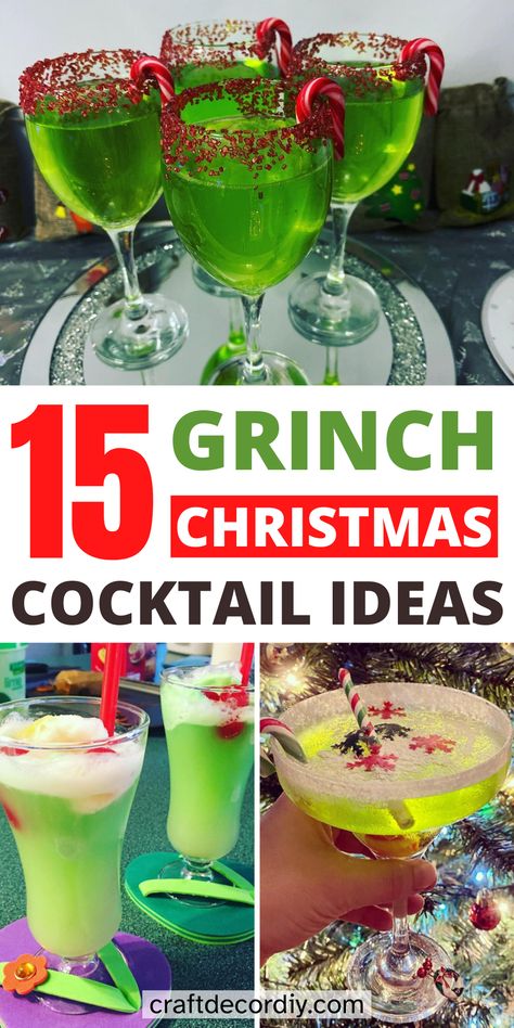 Grinch-inspired Christmas Party Cocktails Grinch Christmas Cocktail, Grinch Alcoholic Drink, The Grinch Cocktail, Cocktail For Party, Captain Morgan Cocktails, Christmas Party Cocktails, Grinch Cocktail, Grinch Drink, Holiday Cocktails Christmas