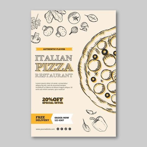 Pizza Party Poster Design, Italian Food Poster Design, Italian Restaurant Menu Design, Poster Design Restaurant, Italian Restaurant Branding, Pizza Poster Design, Poster For Restaurant, Pizza And Burger, Restaurant Poster Design