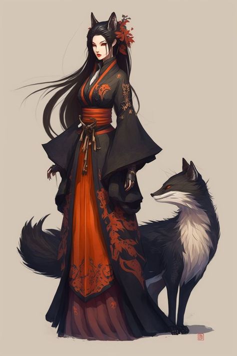 Being Halfbreed Wolf Mio lives her life in Taipei after the M.I.A raid Massacre in her Village as she goes that she would get a revenge on the people as her Abilties Makes her ape PEX Predator as she Can summon any animals to her whim but Turn them into vicious Killing machines. Fantasy Kitsune Art, Shadow Kitsune, Kitsune Clothes, Kitsune Lady, Kitsune Art Character Design, Kitsune Character Design, Kitsune Outfit, Kitsune Woman, Kitsune Character