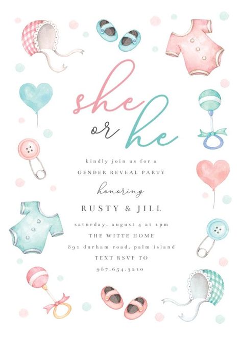 Dear Baby Watercolor - Invitación De revelación de género | Greetings Island Gender Reveal Invites, Gender Reveal Invitations Template, Baby Watercolor, Greetings Island, Palm Island, Gender Party, Dear Baby, Gender Reveal Invitations, Reveal Ideas