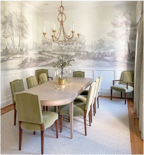 Wall Papered Dining Room, Victorian Homes Interior Kitchen, Romantic Dining Room, Susan Harter, Nashville Decor, Victorian Home Interior, Dining Room Design Modern, Dining Room Wallpaper, Wainscoting Panels