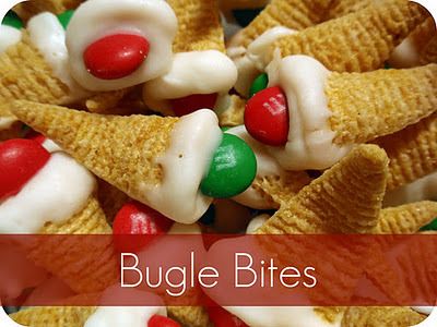 Holiday Bugle Bites Recipe : dip bugles in melted almond bark and top with M & M's: crunchy, salty, and sweet...perfect! Christmas Party Treats, Elf Hats, Candy Christmas, Snacks Für Party, Köstliche Desserts, Christmas Snacks, Christmas Cooking, Party Treats, Holiday Cooking