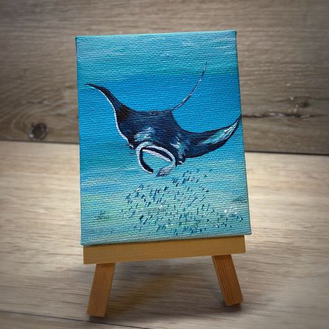 Sting Ray Painting Acrylic, Stingray Painting Acrylic, Manta Ray Painting Acrylic, Mantaray Painting, Ocean Aesthetic Painting, Ocean Themed Paintings, Sea Animal Paintings, Ocean Theme Painting, Sea Animals Painting