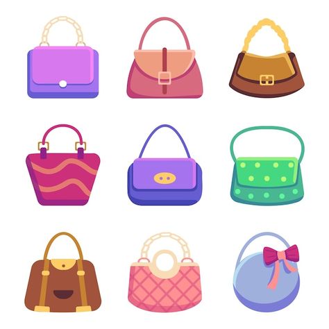 Free vector women handbags collection of... | Free Vector #Freepik #freevector #hand-bag #luxury-bag #purse #shoulder-bag Business Card Set, Photo Sharing App, Bag Illustration, Handbags Collection, Packaging Template, Cleaning Business Cards, Stationary Set, Packaging Stickers, Vintage Skull