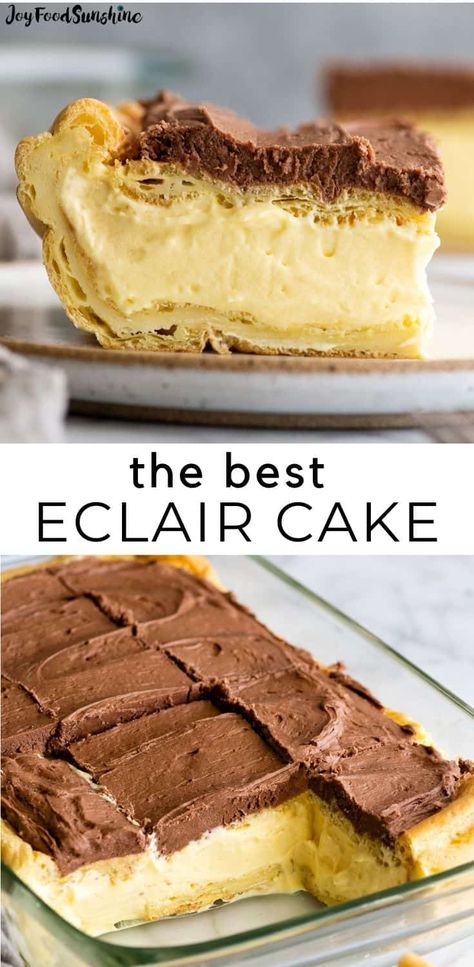 Eclair Filling, Eclair Cake Recipe, Eclairs Dessert, Eclair Cake Recipes, Chocolate Eclair Cake, Frosting Chocolate, Eclair Recipe, Eclair Cake, Chocolate Eclair