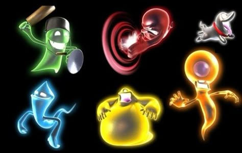 Ghosts from Luigi's Mansion: Dark Moon- Greenie, Slammer, Polterpup, Hider, Gobber, and Poltergeist. Luigi's Haunted Mansion, Luigi's Mansion Dark Moon, Luigis Mansion, Luigi Mansion, Luigi's Mansion 3, Leo Birthday, Luigi's Mansion, Best Boss, Mario Birthday