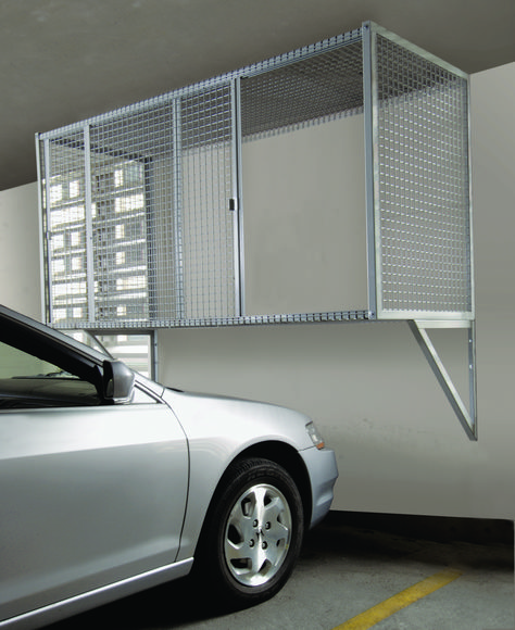 Tenant Storage Cages for Apartment and Condominium Storage | Provide tenants with storage (and make money doing it!) by installing the Car Locker from Folding Guard. The wire mesh allows you to easily see what is being stored and the wall mounted design doesn't require you to give up any valuable floor space! Garage Lockers, Apartment Upgrades, Box Park, Storage Lockers, Refrigeration And Air Conditioning, Apartment Storage, Garage Storage Solutions, Storage Locker, Mesh Storage