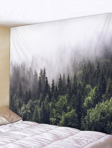 Smog Trees Pattern Wall Tapestry Hanging Decoration - Pattern On Wall, Concrete Basement, Cheap Wall Tapestries, Tapestry Hanging, Basement Bedroom, Forest Tapestry, Tapestry Bedroom, Boho Tapestry, Misty Forest