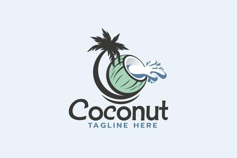 coconut logo with coconut tree and spilled coconut water. Coconut Tree Logo, Tree Logo Ideas, Coconut Logo, Coconut Design, Tree Logo, Tree Logos, Face Mug, Coconut Tree, Birds Tattoo