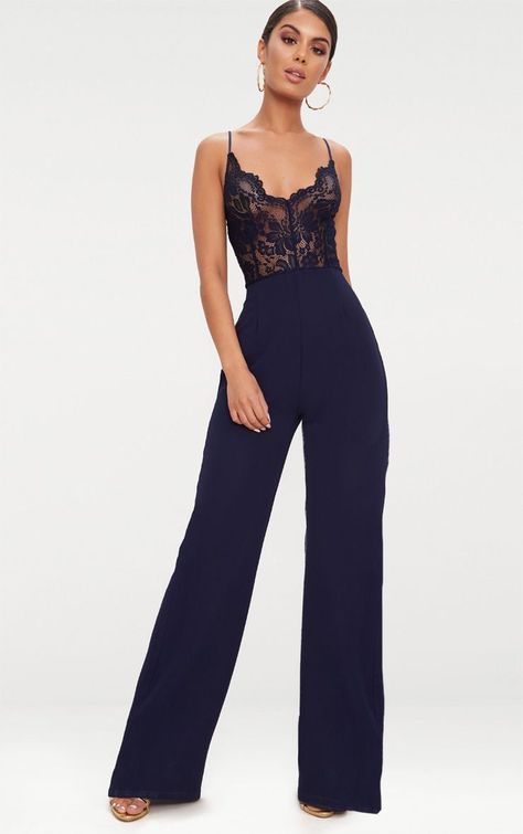 Navy Lace Wide Leg Jumpsuit Jumpsuit Prom, Prom Jumpsuit, Formal Jumpsuit, Wedding Jumpsuit, Pastel Outfit, Jumpsuit Elegant, Jumpsuit Outfit, Prom Outfits, Navy Lace