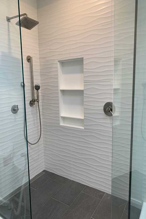 LaGrange-Street-West-Lafayette-Contemporary-Bathroom-Remodel-Shower Contemporary Bathroom Remodel, White Tile Shower, Shower Tiles, Bathroom Shower Walls, Contemporary Shower, West Lafayette, Bathroom Redesign, Bathroom Tile Designs, Bathroom Shower Tile