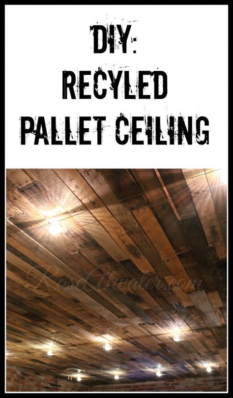 DIY Recycled Pallet Ceiling Pallet Wood Wall Ideas, Garage Ceiling Design, Man Cave Wall Ideas, Cabin Ceiling Ideas, Rustic Ceiling Ideas, Rustic Garage Ideas, Man Cave Ceiling Ideas, Garage Ceiling Ideas, Ceiling Accents