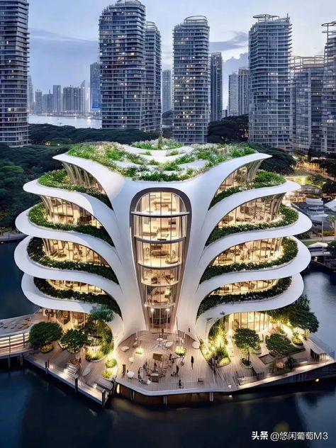 Buildings With Nature, Organic Building Facade, Luxury Office Building Exterior, Unique Architecture House, Beautiful Buildings Architecture, Unique Buildings Architecture, Architecture Brutalism, Cool Architecture, Urban Housing