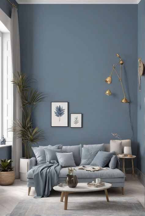 1. Warm blue-gray paints
2. 2024's cozy palette
3. Cozy home decor
4. Blue-gray paint inspiration Paint Ideas In Living Room Wall Colors, Blue In Interior Design, Room Painting Ideas Living Room, Denim Blue Wall Paint, Painting Home Ideas, Gray Living Room Ideas Paint Colors, Blue Gray Office Walls, Paint Colours That Go With Grey, Painting Ideas Home Interior