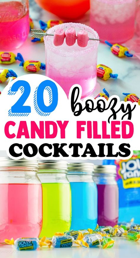 20 Boozy Candy Cocktails For Grownups With a Sweet Tooth Dental Themed Cocktails, Nerds Cocktail, Candy Garnish Cocktails, Sweet Fruity Alcohol Drinks, Boozy Candy Recipes, Cocktails With Candy, Candy Cocktail Recipes, Fun Summer Drinks Alcohol, Cocktails In A Bag