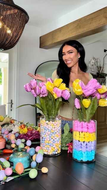 Bre Tiesi on Instagram: "Sweeter than a Peep! It’s a bhaddie Easter! Who’s ready?! 🐰💐✨ #easter #easterdecor #easterdecorating" Peeps Houses For Easter, Easter Peeps Decorations, Peeps Party, Easter Brunch Party, Easter Birthday Party, Easter Bouquet, Easter Dinner Recipes, Easter Party Decor, Jar Decor