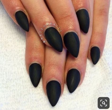 Acrylic Nails Short Almond, Acrylic Nails Short, Nails Short Almond, Black Almond Nails, Acrylic Nails Stiletto, Stiletto Nails Short, Black Stiletto Nails, Matte Black Nails, Pointy Nails