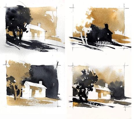 Watercolor Value Study, Schaller Watercolor, Watercolour Tips, Thomas Schaller, Value Painting, Painting Composition, Art Tutorials Watercolor, Learn Watercolor, Value In Art