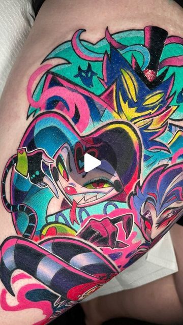 Justine Lucy Canzonetta on Instagram: "💕 Helluva tattoo! the most colorful couples out there 💕 who else is excited for the new season?!  Absolutely in love with this piece! Some of my favorite colors!   . @crybabytattooproducts #crybabytattooproducts #helluvabosstattoo #helluvaboss #stolas #fizzarolli #asmodeus #blitzo #animetattoosflorida" Fizzarolli Tattoo, Stolas Tattoo, Boss Tattoo, Flo Rida, Anime Tattoos, Favorite Color, Tattoos, Color, Instagram