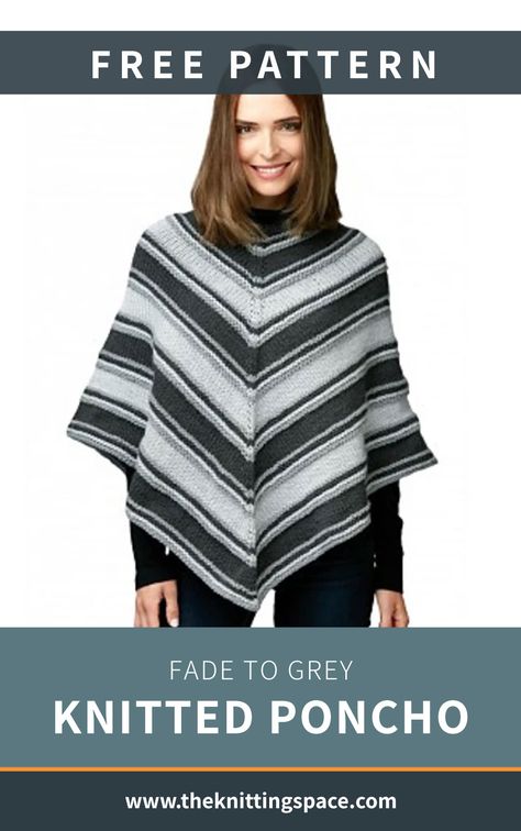 Knit Poncho Pattern, Caron One Pound Yarn, Poncho Knitting Patterns, Grey Poncho, Knit Poncho, Poncho Pattern, Shawl Knitting Patterns, Knitted Poncho, Free Knitting Pattern