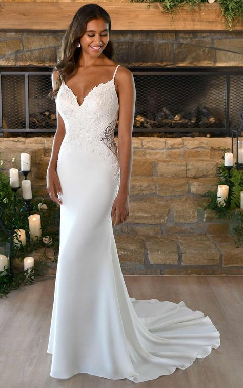 Sexy Backless Wedding Dress with Side Cutouts and Detachable Train - Stella York Wedding Dresses Wedding Dress With Cutout Sides, Wedding Dress With Side Cutouts, Square Neckline Wedding Dress, Lace Bodice Wedding Dress, Stella York Bridal, Bodice Wedding Dress, Stella York Wedding Dress, Detachable Train, Kleinfeld Bridal