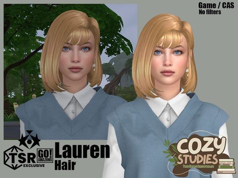 The Sims Resource - (Cozy Studies) Lauren Hair Sims 4 Bangs Cc Accessory, Sims 4 Bob Hair Cc Maxis Match, Sims 4 Cc Bob Hair With Bangs, Shoulder Length Bob With Bangs, Fringe Hair, Shoulder Length Bob, Bob With Bangs, Fringe Hairstyles, The Sims4