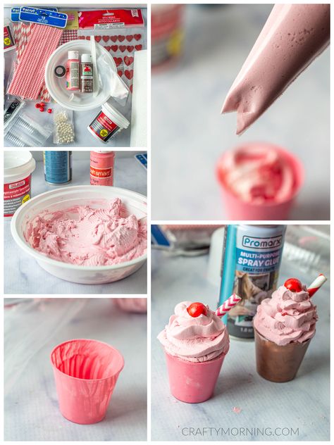 Valentine Faux Desserts Using Spackle - Crafty Morning Diy Fake Dessert, Fake Icing For Dummy Cakes, Fake Desserts Props Diy, Faux Desserts Diy, Crafts Using Spackle, Fake Food Diy, Fake Icing, Felted Food, Food Props Diy