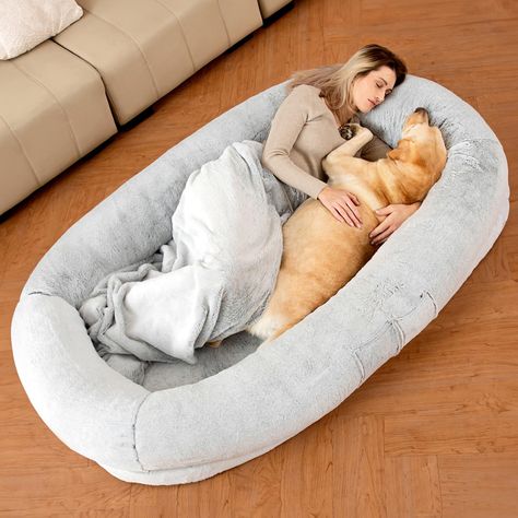 PRICES MAY VARY. 【Enlarged Size and Rich Filler】The human bed design reference to the shape of ordinary pet bed, very cute, can make people comfortably trapped in it. The overall size of this product is 72"*48"*10", a very wide space, and can even accommodate you and your pet to lie down together. The edge and bottom of the product is filled with highly elastic foam, strong support is not easy to deform and more comfortable and softer, ideal for people to rely on. 【Comfortable and Convenient】The Large Bean Bag Bed, Giant Dog Beds, Human Dog Bed, Extra Large Dog Bed, Human Dog, Bean Bag Bed, Large Bean Bags, Giant Bean Bags, Faux Fur Material