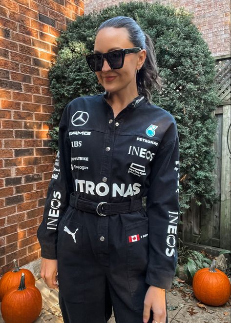 F1 Costume Women, F1 Halloween Costume, Formula 1 Halloween Costume, F1 Costume, F1 Mercedes, F1 Aesthetic, Graduation Cap Decoration Diy, Womens Black Jumpsuit, Mercedes F1