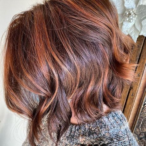 Chestnut Hair With Red Undertones, Short Brown Hair With Auburn Balayage, Fall Haircolor Short Hair, Short Auburn Balayage, Cowboy Copper Hair Brunette Short, Trendy Fall Hair Color 2023, Subtle Auburn Highlights In Brown Hair, Auburn Shoulder Length Hair, Short Auburn Hair With Highlights