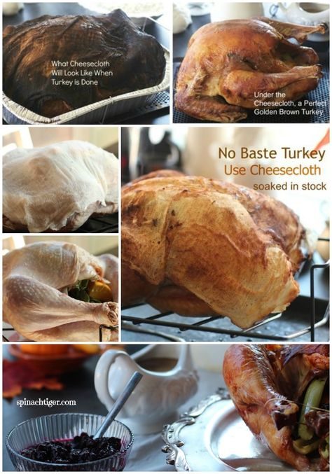 Cheesecloth roasted Turkey is the ONLY way I roast my turkey. So fun. You never have to baste. Using a dry brine, roasting turkey couldn't be any easier. #cheeseclothturkey #roastturkey #spinachtiger #thanksgivingturkey #thanksgivingrecipe via @angelaroberts Easter Turkey Recipes, Cheesecloth Turkey, Holiday Turkey Recipes, Thanksgiving Turkey Recipes, Holiday Turkey, Turkey Recipes Thanksgiving, Holiday Goodies, Turkey Recipe, Holiday Foods