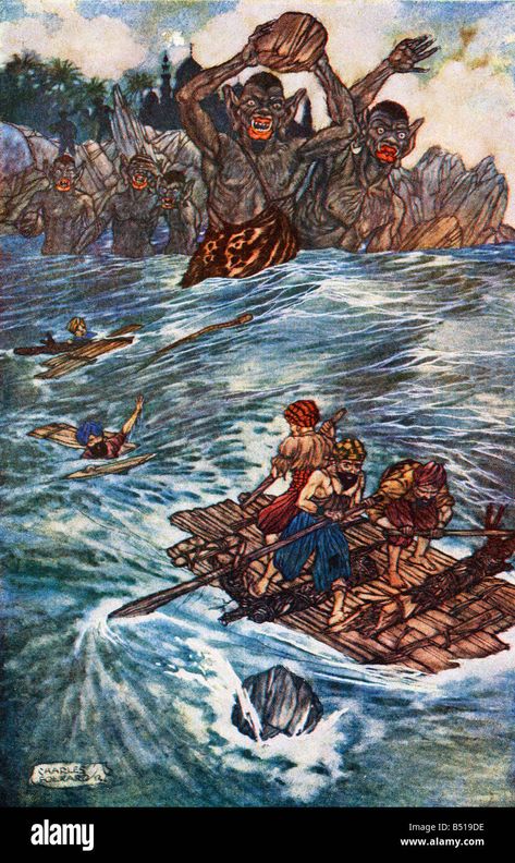 1917 Poster, Sailor Illustration, Sinbad The Sailor, The Arabian Nights, Man Eating, Edmund Dulac, Grimm Fairy Tales, The Sailor, Adventures In Wonderland