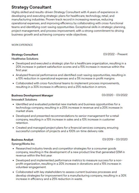 4+ Strategy Consultant Resume Examples [with Guidance] Consultant Resume, Resume Ideas, Resume Summary, Competitive Intelligence, Resume Objective, Process Improvement, Competitive Analysis, Business Problems, Strategic Planning