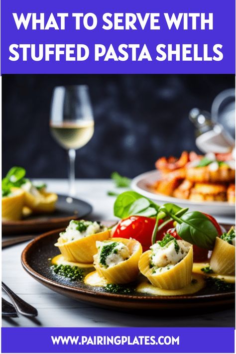 15 Mouthwatering Side Dishes to Serve With Stuffed Pasta Shells 🍝🥗 #pasta #dinnerideas #foodie Pasta Recipes Shells, Stuffed Shells Side Dish, What To Serve With Pasta Dishes, Small Shells Pasta Recipes, Stuffed Shells With Uncooked Shells, Butternut Squash Shells, Shells Pasta, Pesto Shrimp, Vegan Cashew Cheese