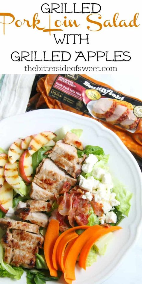 Grilled Pork Loin Salad with Grilled Apples Carrots And Feta, Grilled Apples, Bacon Carrots, Grilled Pork Loin, Slow Cooked Pulled Pork, Grilled Salad, Pork Recipes For Dinner, Fresh Salad Recipes, Healthy Vegetable Recipes