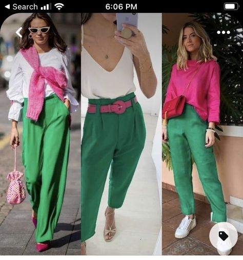 Bright Green Linen Pants Outfit, Green Pants Pink Shirt Outfit, Bright Green Shirt Outfit Women, Kelly Green Pants Outfit Work, Pink Top Green Pants Outfit, Bright Green Trousers Outfit, Bright Green Pants Outfit Women, Bright Green Shirt Outfit, Green Culottes Outfit