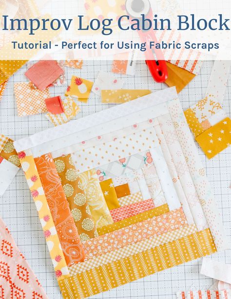 Improv Log Cabin Block Tutorial - Diary of a Quilter - a quilt blog Cabin Quilt Block, Log Cabin Block, Diary Of A Quilter, Free Quilt Tutorials, Churn Dash Quilt, Charm Square Quilt, Baby Quilt Tutorials, Log Cabin Quilt Pattern, Log Cabin Quilt Blocks