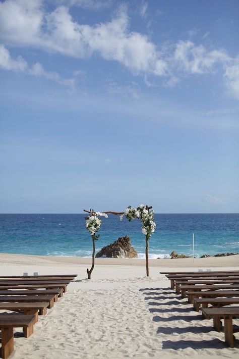 Love the benches and warm wood. Diy Beach Wedding, Wedding Ceremony Arch, Wedding Ceremony Backdrop, Beach Wedding Inspiration, Wedding Beach Ceremony, Romantic Beach, Beach Ceremony, Beach Wedding Decorations, Wedding Beach