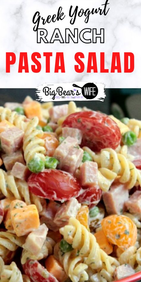 Yogurt Pasta Salad, Yogurt Pasta, Greek Yogurt Pasta, Protein Pasta Salad, Yogurt Ranch, Greek Yogurt Ranch, High Protein Pasta, Veggie Pasta Salad, Cold Pasta Salad Recipes