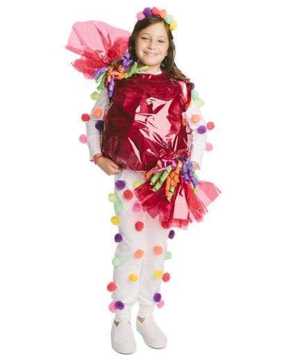 The Costume: Hard Candy | Ordinary items can easily transform into show-stopping DIY disguises for kids (and even adults, too!). Dare to dream. Candy Wrapper Costume, Candy Crush Costume, Lollipop Costume, Candy Land Costumes, Candy Halloween Costumes, Diy Karneval, Purim Ideas, Halloween Costumes You Can Make, Worst Costume