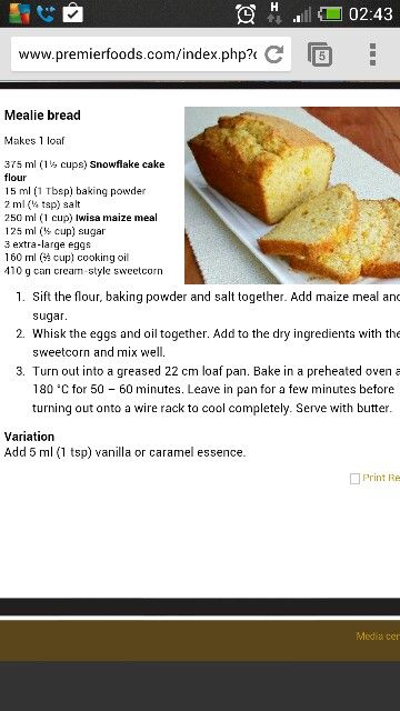 South African Cornbread Recipe, Mealie Bread South Africa, Mealie Bread, Sweetcorn Recipes, Afrikaans Recipes, Bobotie Recipe, 15 Min Meals, Fruit Breads, Delicious Cornbread