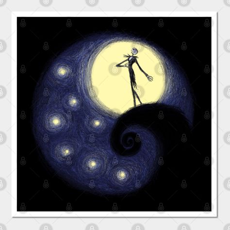 Jack Skellington as painting Starry Night of Van Gogh -- Choose from our vast selection of art prints and posters to match with your desired size to make the perfect print or poster. Pick your favorite: Movies, TV Shows, Art, and so much more! Available in mini, small, medium, large, and extra-large depending on the design. For men, women, and children. Perfect for decoration. Nightmare Before Christmas Art, Painting Starry Night, Cool Notebooks, Christmas Designs, Jack Skellington, Nightmare Before, Kids Magnets, Case Stickers, Christmas Art